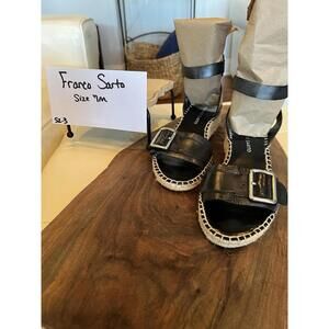 Franco Sarto Espadrille Sandals Women 7M Black Leather Platform Buckle